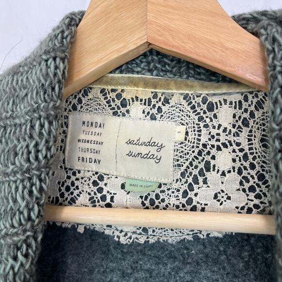 SATURDAY SUNDAY Sz S Anthropologie Cascado Draped Open Cardigan Sweater Green - Picture 4 of 6